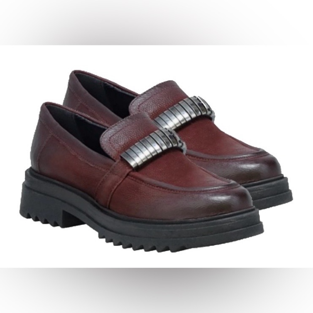 Miz Mooz Women's Burgundy Leather Loafers with Silver Accent